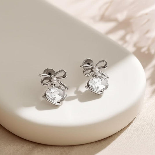 Diamond-Bow Stud Earrings